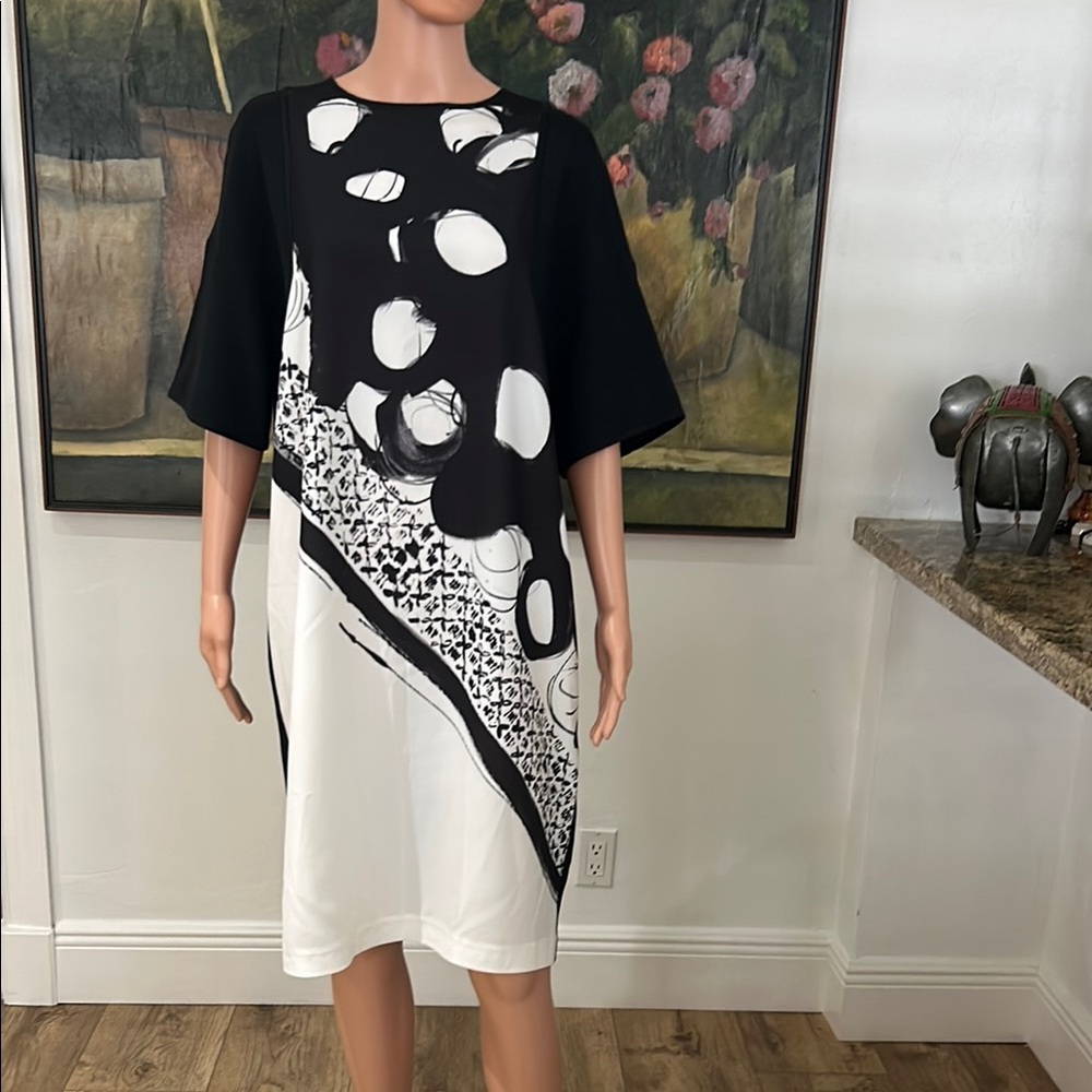Piazza Sempione Black and White Graphic Shift Dress